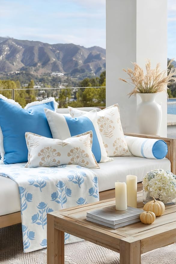 Hofdeco Premium Coastal Hampton Patio Indoor Outdoor Lumbar Pillow Cover Only, 12"x20" Water Repellent for Backyard, Couch, Poolside, Neutral Tan Print Floral
