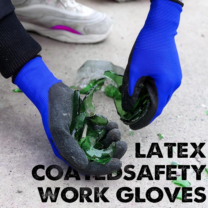 Evridwear Crinkle Latex Rubber Coated Safety Work Gloves for Men Women | 12-Pair Bulk Pack,Non-slip,General Multi Use for Gardening Construction Warehouse Assembly Landscaping (Blue,Medium)