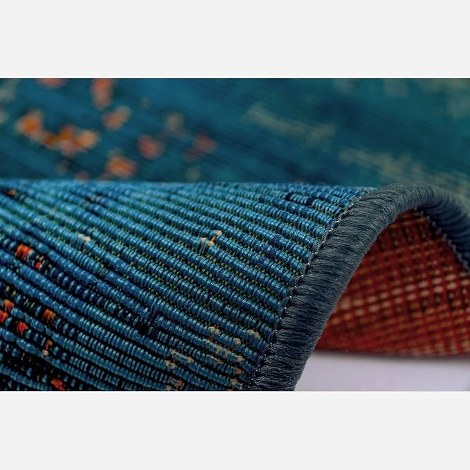 Liora Manne Marina Indoor/Outdoor Power Loomed Synthetic Blend Low Profile Area Rug - Contemporary Medallion Casual Colorful (Suzanie Blue) (8'10" x 11'9")