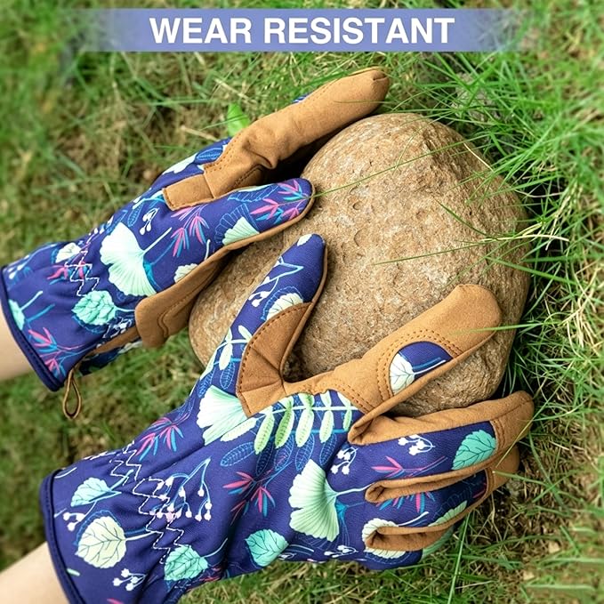 Womens Gardening Weeding Working Gloves, Leather Garden Glove for Women Thorn Proof No Stab for Digging, Planting,Pruning