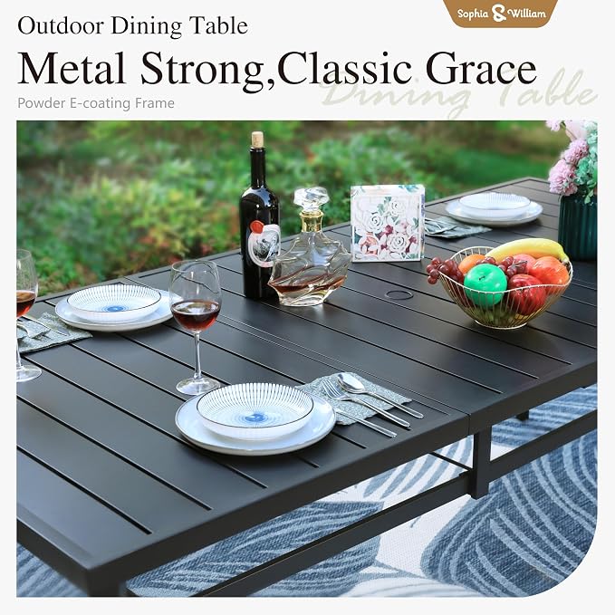Sophia & William Patio Table and Chairs Set, Outdoor Dining Set for 8, 9 Piece Metal Patio Furniture, 82.7" Black Rectangular Table(Stripe)