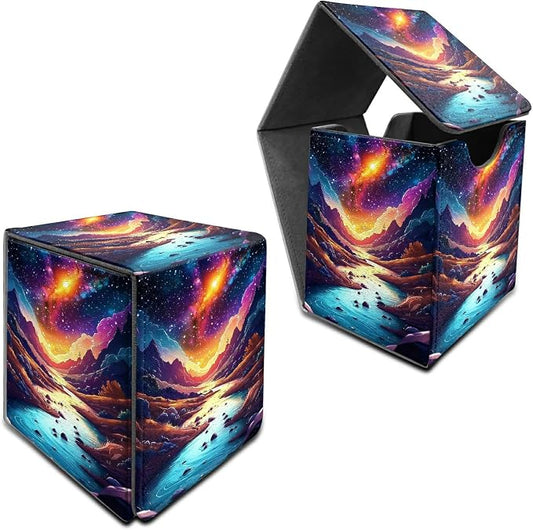 Mountains Rivers Card Deck Box for MTG, Personalized Card Storage Case Fits 120+ Sleeved Cards, Premium Leather TCG Box with Strong Magnetic Closure for Magic, CCG, PTCG, Baseball Cards