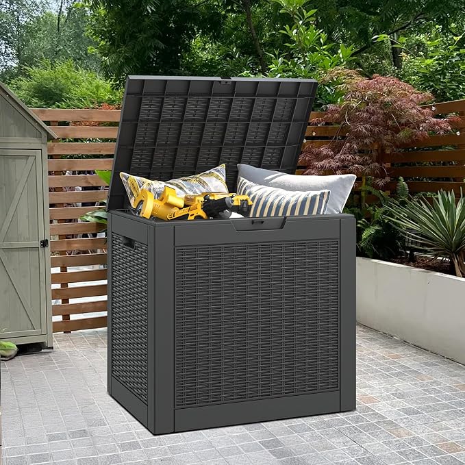Bifanuo Outdoor Storage Box, 35 Gallon Deck Boxes Waterproof, Resin Storage Cabinet Multi Functional Storage Bench For Gardening Tools, Pool Supplies, Patio Furniture, Lockable