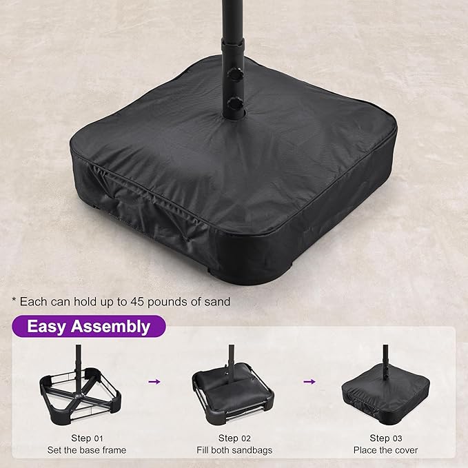 PURPLE LEAF 13ft Patio Market Umbrella with Solar LED and Base Double-Sided Rectangle Outdoor Table Sun Umbrellas with Crank for Pool Beach Deck Backyard Light Gray