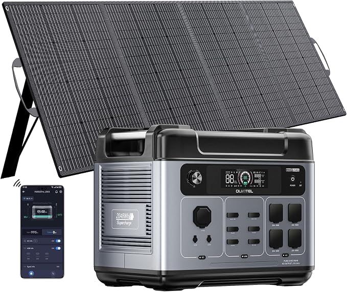 Portable Power Station, 2048Wh LiFePO4 Solar Generator with Panels Included, 3200W (Surge 6000W) AC Output Power Supply, 1800W Fast Charging, 10ms UPS, 16 Outlets for Home Backup RV Camping Emergency