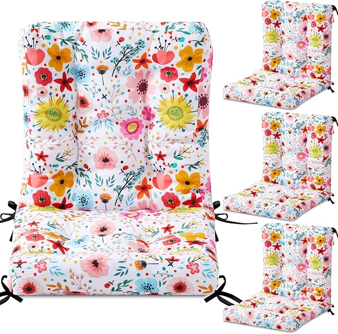 Hoteam 4 Set Outdoor Patio Chair Cushions 20 x 42 in Deep Seat Waterproof Patio Cushions Set for Furniture Replacement Removable Seat and Back (Watercolor Flowers)