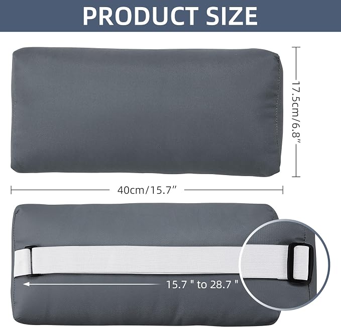 Headrest Pillow for Patio Chaise Lounge Chair, Outdoor Chaise Pillows with Adjustable Elastic Stripe Head Resting Pillows for Recliner Office Chair, Dark Gray 1 Pack