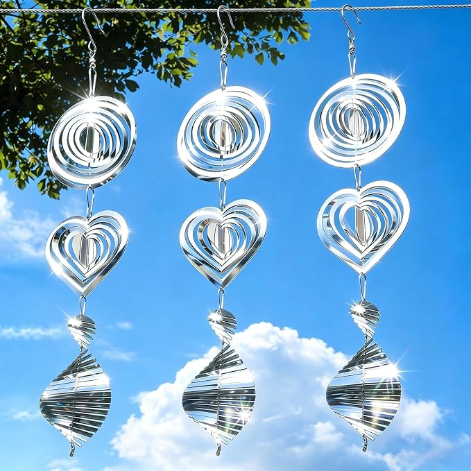 Bird Deterrents for Outside, Reflective 3D Stainless Steel Wind Spinners, Garden Decor, Bird Scare Devices to Keep Woodpeckers, Pigeons Away from Your House, Patio, Orchards