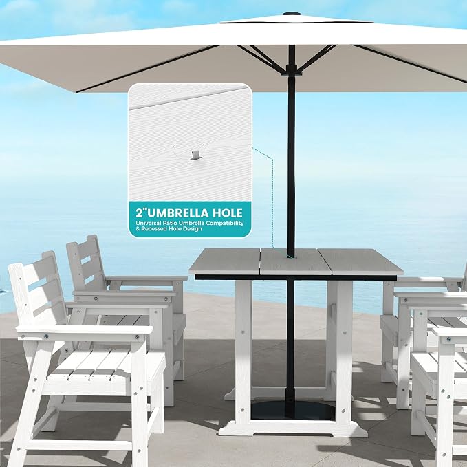 5-Piece Dining Set, HDPE Table & 4 Chairs, White | HDPE Dining Set: 69.1" Table + 4 Chairs, 380 lbs, 304 Stainless, All-Weather, No Rust No Crack, Outdoor Patio Garden