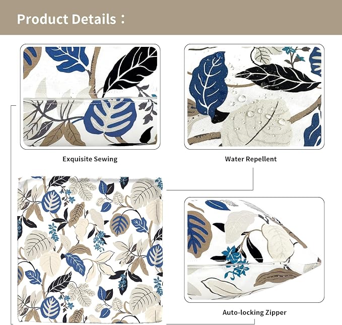 Outdoor Pillow Covers for Patio Furniture 20x20 Inch, Decorative Patio Throw Pillow Covers Set of 2, Modern Square Cushion Cases for Porch Garden Home Office, Breeze Leaves Beige