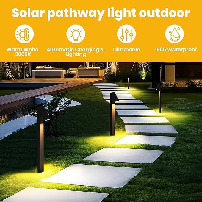 SOTTLOT Solar Walkway Light, Dimmable Metal Solar Pathway Light Outdoor IP65 Waterproof, 3000K 500LM Solars Yard Lights for Yard Garden Patio Landscape Lawn