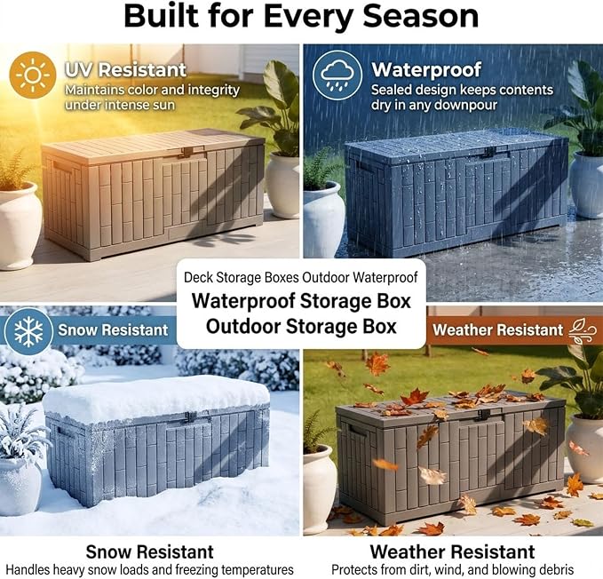 100 Gallon Large Deck Box, Premium Wicker Style Imitation Rattan Waterproof Outdoor Storage for Patio Furniture Cushions, Garden Tools & Pool Accessories, Lockable UV Resistant,100 gal / 380L