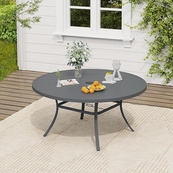 VICLLAX Round Outdoor Dining Set, Patio Table and Chairs Set Set of 10 Patio Stackable Chairs and 63" Outdoor Round Table with Umbrella Hole for Lawn Garden, Dark Grey Chairs and Dark Grey Table