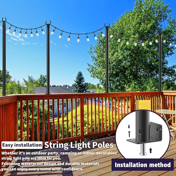LETIANPAI 10 Pack String Light Poles,5 Ft Metal Poles for Outdoor String Lights,Outdoor Light Poles,Poles/Post/Stand for Outside