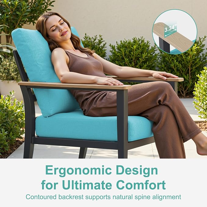 Aluminum Outdoor Patio Furniture Set with Swivel Rocking Chairs 9-Seat, Patio Sectional Sofa with Ottomans Patio Conversation Set with 55,000 BTU Fire Pit Table & High Backrest, Turquoise