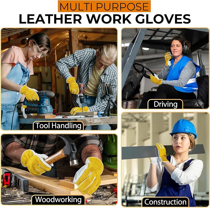 HANDLANDY Leather Gardening Gloves, Leather Work Gloves for Men Women | Durable Utility Men Women Garden Yard Working Glove, for Landscaping, Mechanic, Construction, Driving, Farming, Ranching