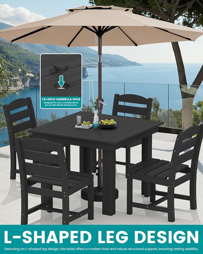 SERWALL HDPE Outdoor Square Dining Set for 4 | with Armless Chair Seat