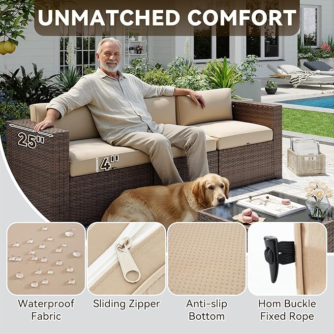 Aoxun Patio Furniture Sets, 10-Piece Outdoor Patio Furniture with Thick Cushions, Wicker Outdoor Conversation Set Sectional Sofa for Backyard, Poolside, Garden