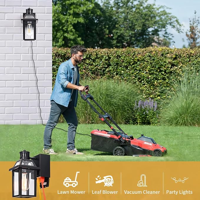 Yisuro Porch Lights with GFCI Outlet, Dusk to Dawn Outdoor Lights with Outlet, 3 Lighting Modes Exterior Light Fixture Waterproof, Outside Lights for House Front Door Patio Garage