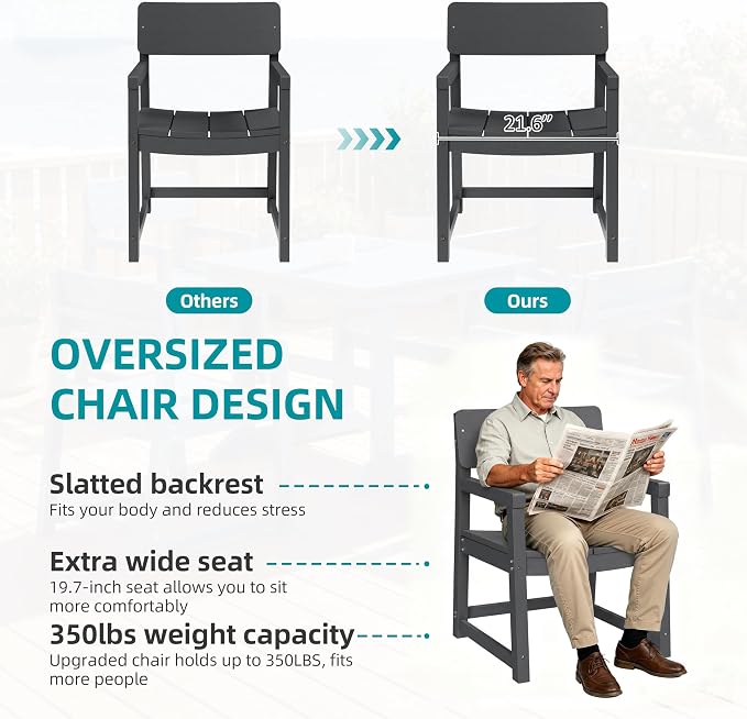 JAMFLY 7 Piece Outdoor Dining Set, All Weather Patio Table and Chairs for Backyard Garden Deck Lawn Pool, Sturdy All Weather Outdoor Furniture Set with Umbrella Hole, Grey