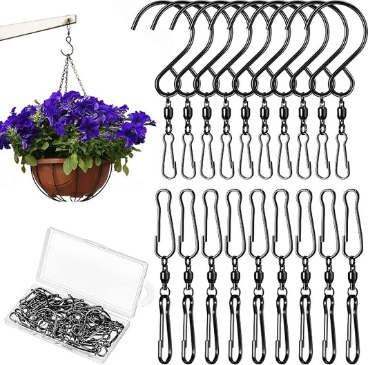 Jetec 20 Pieces Wind Spinner Swivel Hooks 360 Degree Dual Spinning Windsock Chime Supplies Hanger Swivels Clip Hanging Hooks with Storage Box for Wind Spinners Supply, 2 Styles (Black)
