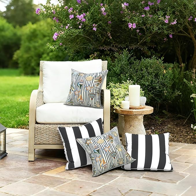 LVTXIII Outdoor Throw Pillows 16x16 Patio Waterproof Square Pillows with Piping Fade Resistant Accent Pillow for Spring Summer Garden Decoration, Set of 2, Crayon Shells