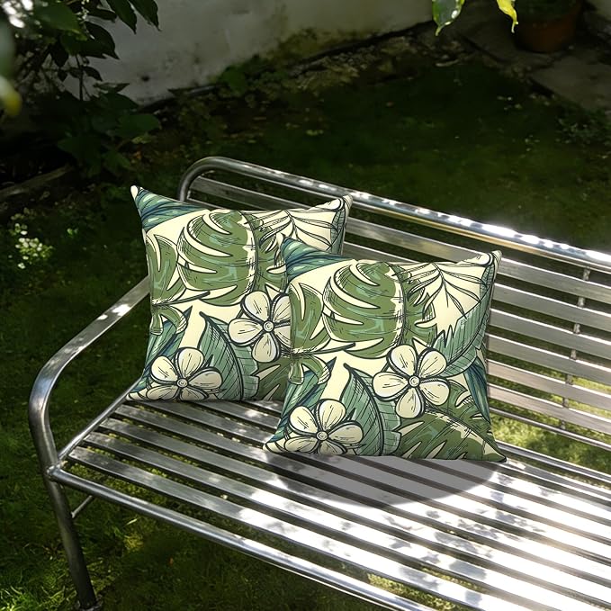 Outdoor Pillows with Insert 18x18 Inch, Waterproof Throw Pillow for Patio Furniture, Decorative Back Cushion for Garden Home Sofa Office Chair, Set of 2, Tropical Paradise