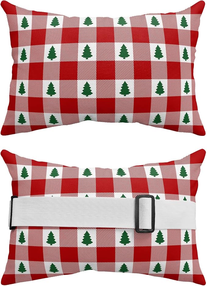 Outdoor Pillows Covers with Inserts Christmas Tree Red Buffalo Plaid Waterproof Recliner Pillow with Adjustable Strap Throw Pillows for Patio Furniture Pool Lounge Chair, 11x16 inch, 2PCS