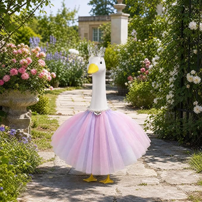 Princess Porch Goose Outfits, Summer Goose Clothes Fits 17-23 In Geese | Cute Goose Outfit Costume with Tutu Skirt for Outdoor Garden Lawn Art Decor(Purple)