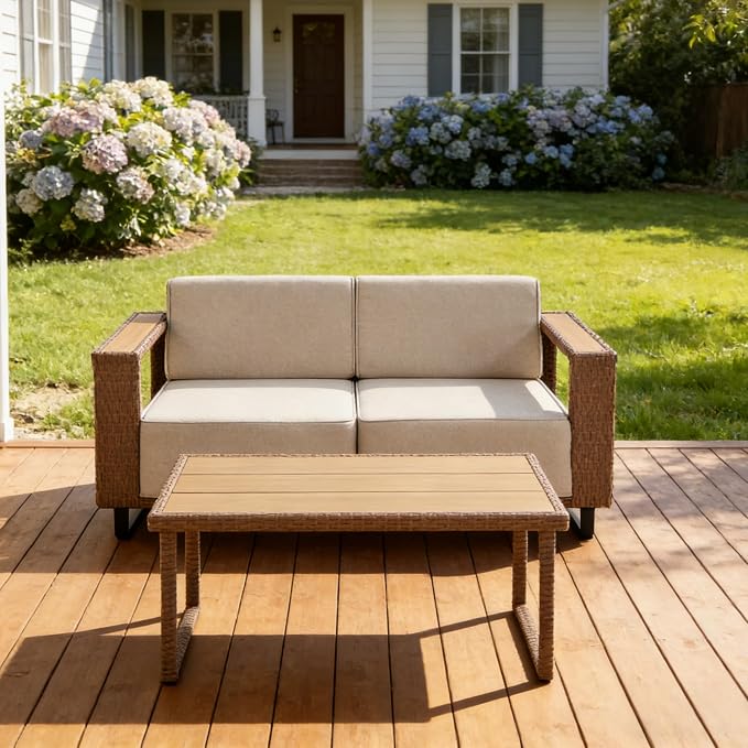 MOCHITO 3 Pieces Outdoor Patio Furniture Sets, All-Weather Sectional Sofa PE Rattan Wicker Conversation Set, Outdoor Patio sectional for Poolside, Porch, Lawn, Garden, Balcony(Beige)