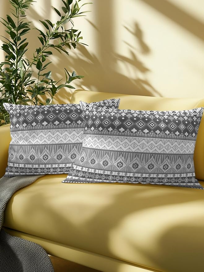 Waterproof Outdoor Pillow 1 Pack Black Bohemian Decorative Throw Pillows Cover & Insert 20x12 Inch Lumbar Pillowcase Boho Style Floral Leaves Geometric Pillows for Couch Sofa Bed Patio Furniture