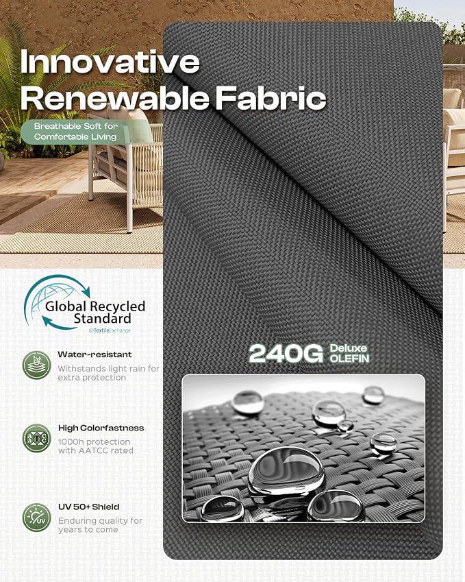 Aluminum Patio Furniture Set, 5 Seats Modern Outdoor Sectional Furniture with PE Rope & Dual-Layer Coffee Table, Luxury Patio Conversation Sets with 6" Cushions for Backyard/Garden, Charcoal
