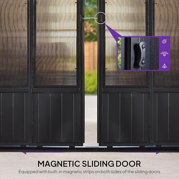 PURPLE LEAF 12' X 20' Patio Hardtop Gazebo Double Top Galvanized Steel Screen Aluminum Outdoor Solarium for Garden Backyard