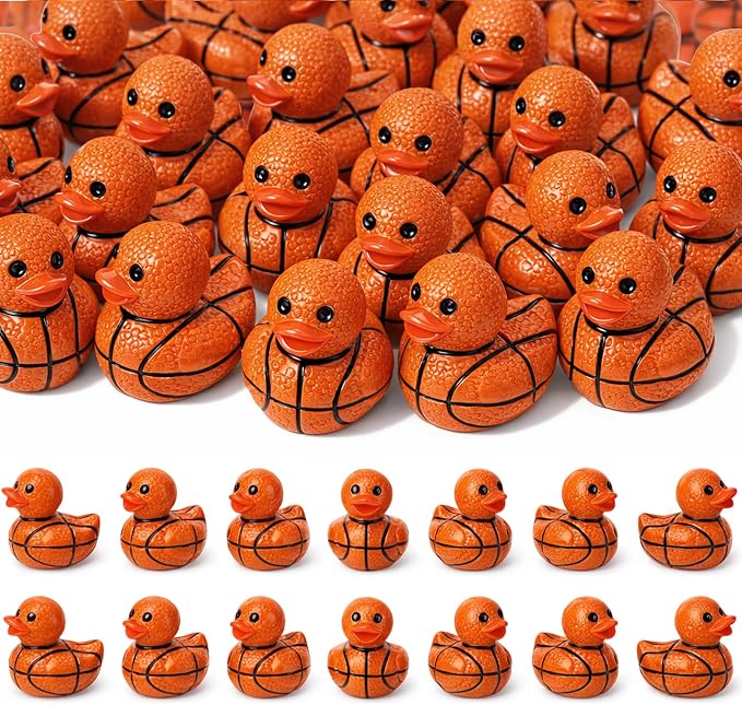 30 Pcs Basketball Ducks, Mini Basketball Resin Ducks Bulk, Fun Printed Toy Figures for Sports Party Favors, Themed Decor, Kids Gift Collection (Basketball)