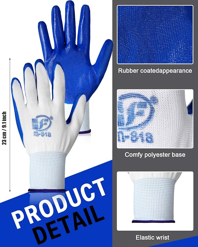 Potchen 72 Pairs Gardening Work Gloves Bulk for Men Women, Rubber Coated Garden Multipack Safety Construction Glove