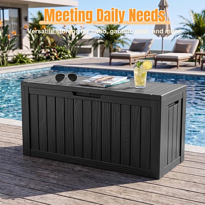 Outdoor Storage Box,140 Gallon Resin Deck Box,Waterproof & UV Resistant Lockable Package Delivery Bin,Toy Cabinet for Indoor & Outdoor