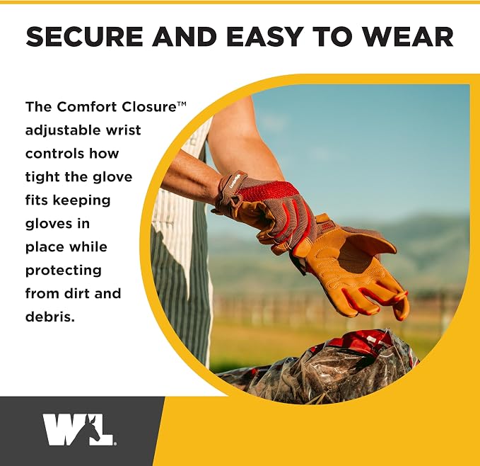 Wells Lamont Women's Breathable ComfortHyde Leather Hybrid Work Gardening Gloves, Small (7872S), Red