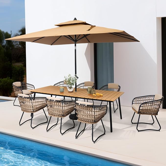 Pellebant 2-piece Outdoor Dining Set for 2 Person - Weather-Resistant Patio Dining Furniture Set, Wicker Chair with Cushion for Deck, Porch, Backyard, Bei