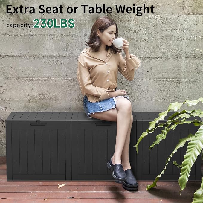 EasyUp 31Gallon Outdoor Deck Box Waterproof,Indoor and Outdoor Storage Box,Resin Storage Bin for Patio Furniture Cushions Garden Tools,UV Resistant（Black）