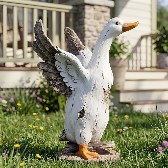12" Real Farm Porch Duck Statue, Resin Large Lawn Yard Porch Goose, Whimsical Outdoor Decor Gift Idea, Concrete Porch Goose Perfect for Garden, Patio, Backyard - Durable & Weather-Resistant