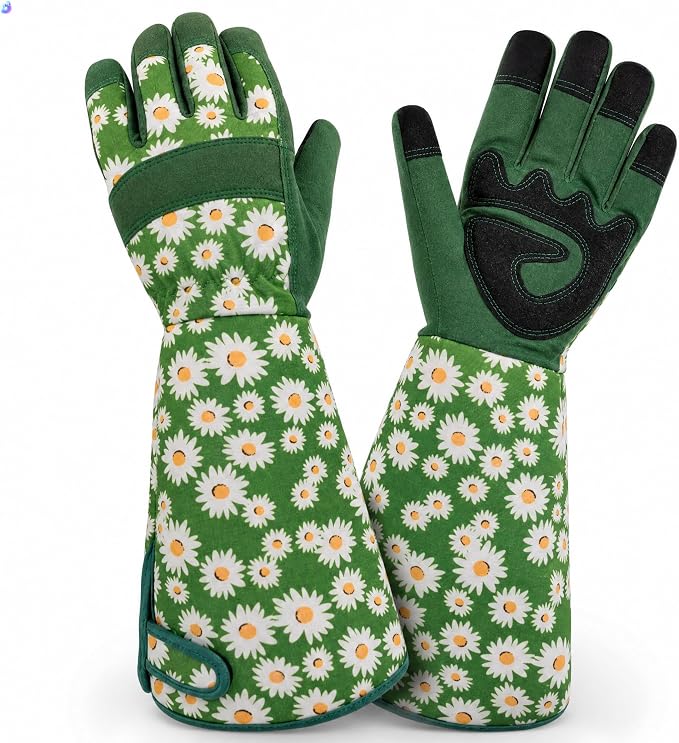 Thornproof Rose&Cactus Gardening Gloves,Gauntlet Garden Glove,Gifts | Canvas,Cute Floral Pattern,Leather Palm,Touchscreen,Durable Material,Garden Gift,Men&Women,Machine Washable,Adjustable Cuff