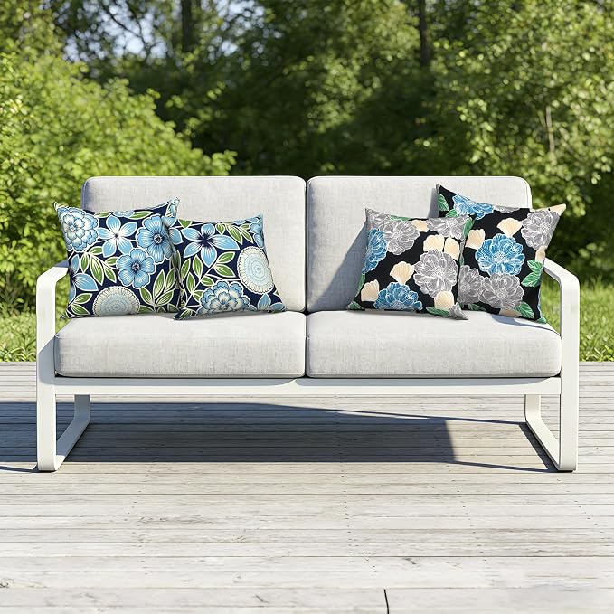 Outdoor Throw Pillow Covers 18x18 Inch, Decorative Pillow Covers for Patio Furniture, Peony Garden Modern Cushion Cases for Garden Couch Home Sofa, Pack of 2