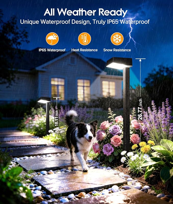 ELECLINK Solar Pathway Lights Outdoor, 4 Pack Garden Lights Solar Powered Path Lights with Larger LED Lens, 2 Light Modes Waterproof Outdoor Solar Light for Yard Driveway Walkway Landscape, Cool White