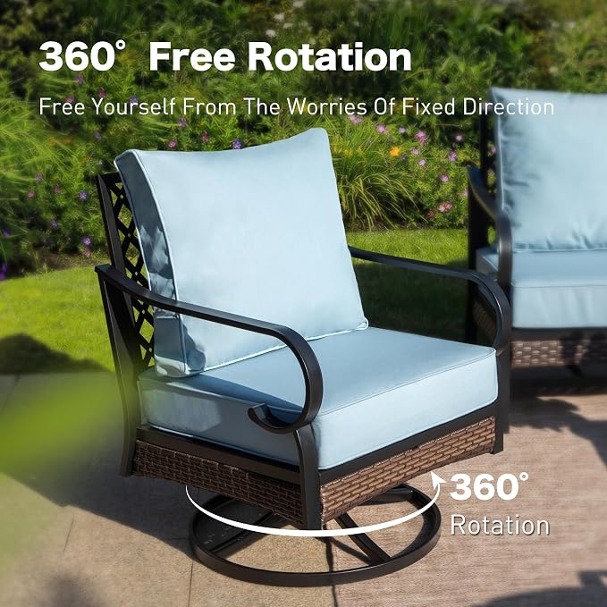 SUNSHINE VALLEY 6 Piece Metal Outdoor Patio Furniture Set - 1 3-Seater & 2 Fixed & 2 Swivel Sofas with 5.75" Thick Cushion & Coffee Table - Black & Blue Backyard Furniture