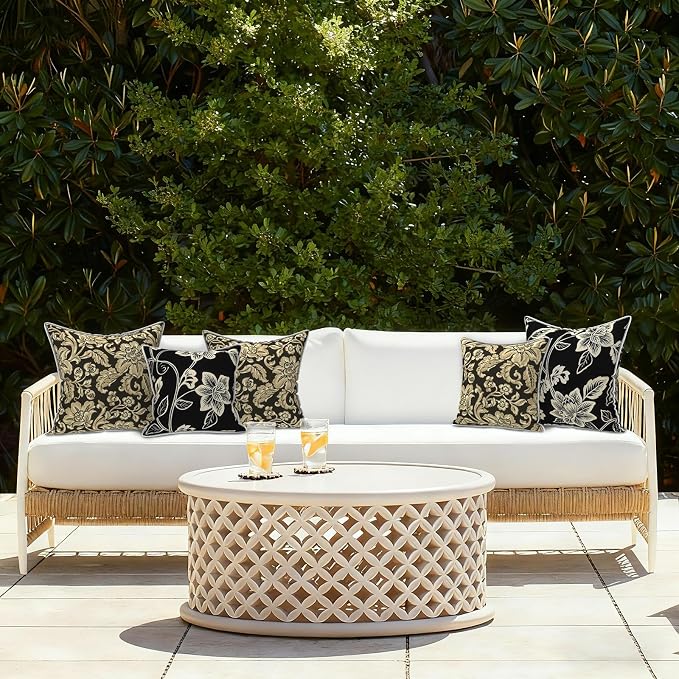 LVTXIII Outdoor Pillow Covers Set of 2, Patio Waterproof Throw Pillow Cases Fade Resistant Accent Pillow Covers for Spring Summer Garden Decoration, 16x16 Inch, Jacobean Black