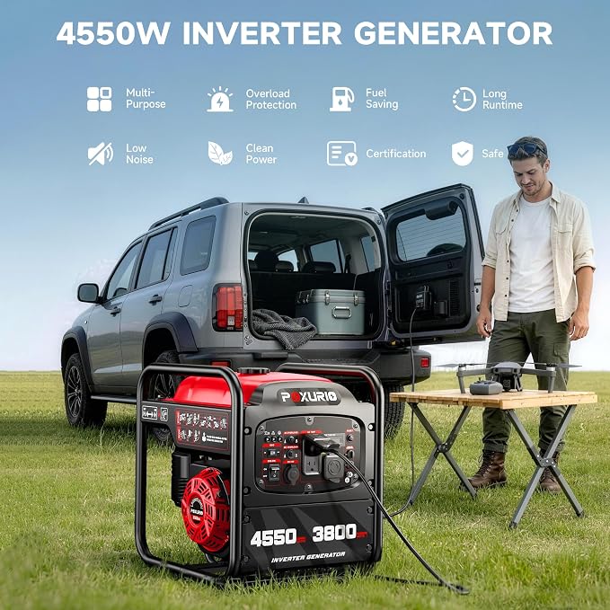 4550-Watt Portable Inverter Generator for Home Use, Open Frame Generator Gas Powered, Lightweight & Quiet for Home Use and Emergency Backup, EPA Compliant-Red