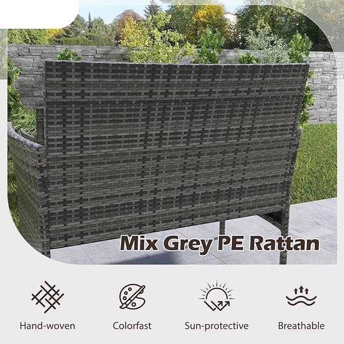 RELAX4LIFE 8-Piece Patio Furniture Set - Rattan Outdoor Conversation Bistro Set w/Cushions, Glass Coffee Table, Wicker Chairs & Loveseat for Pool Garden Backyard Porch Balcony (2, Mix Grey-Beige)
