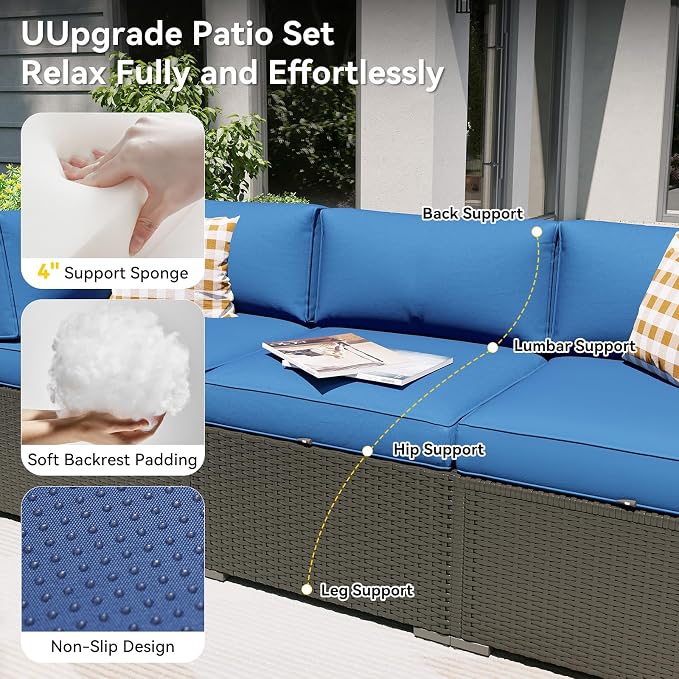 Aoxun Patio Furniture Set with Fire Pit Table, 12 Piece Outdoor Sectional Set, 10 Seats Wicker Rattan Outdoor Furniture with Thickened Cushion for Backyard, Garden Navy Blue