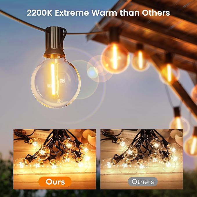OHLUX Outdoor String Lights 220 Feet Patio Lights with 104 Edison LED G40 Globe Bulbs(4 Spares), 2200K Waterproof Connectable Edison Hanging Lighting for Backyard Balcony Outside Gazebo Party