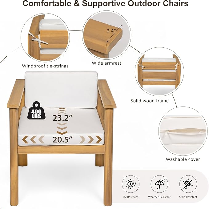 7-Piece Patio Dining Table Set for 6, Outdoor Furniture Sets with 70.8" Rectangle Table, Patio Table and Chairs Set with Removable Cushions for Backyard,Garden,Poolside (Light Teak@24)